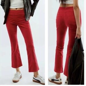 Free People XS In My Feelings Velvet Crop Slim Kick Flare Pants Red Valentine